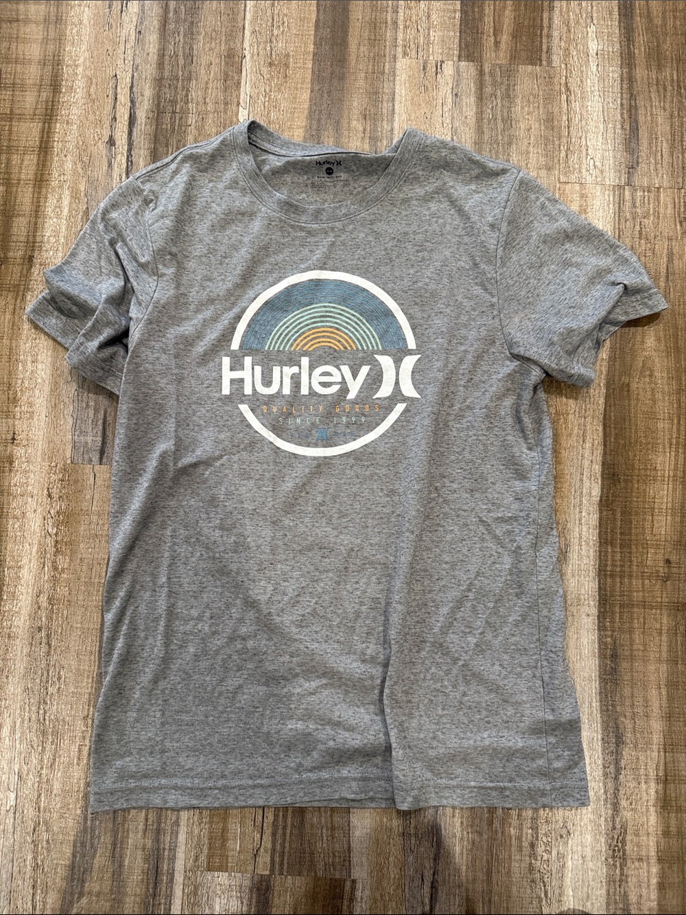 Hurley Heather Gray Logo Tee with Subtle Rainbow Accent